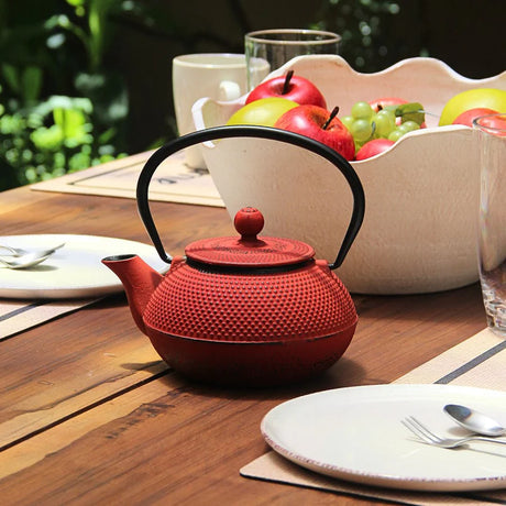 Pack 4 Tazas Positano Crema/Tetera Hierro Rojo