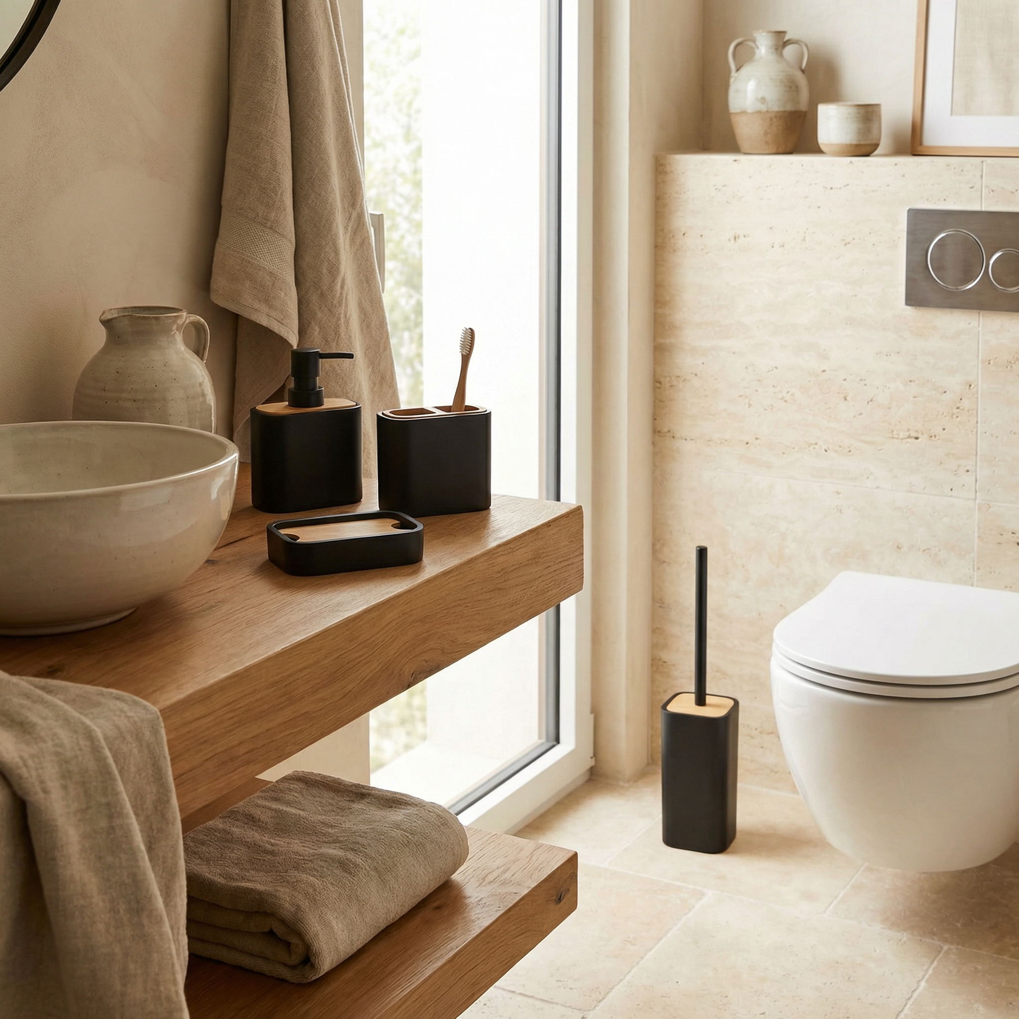 Set de Baño Halo Negro x 4 Piezas