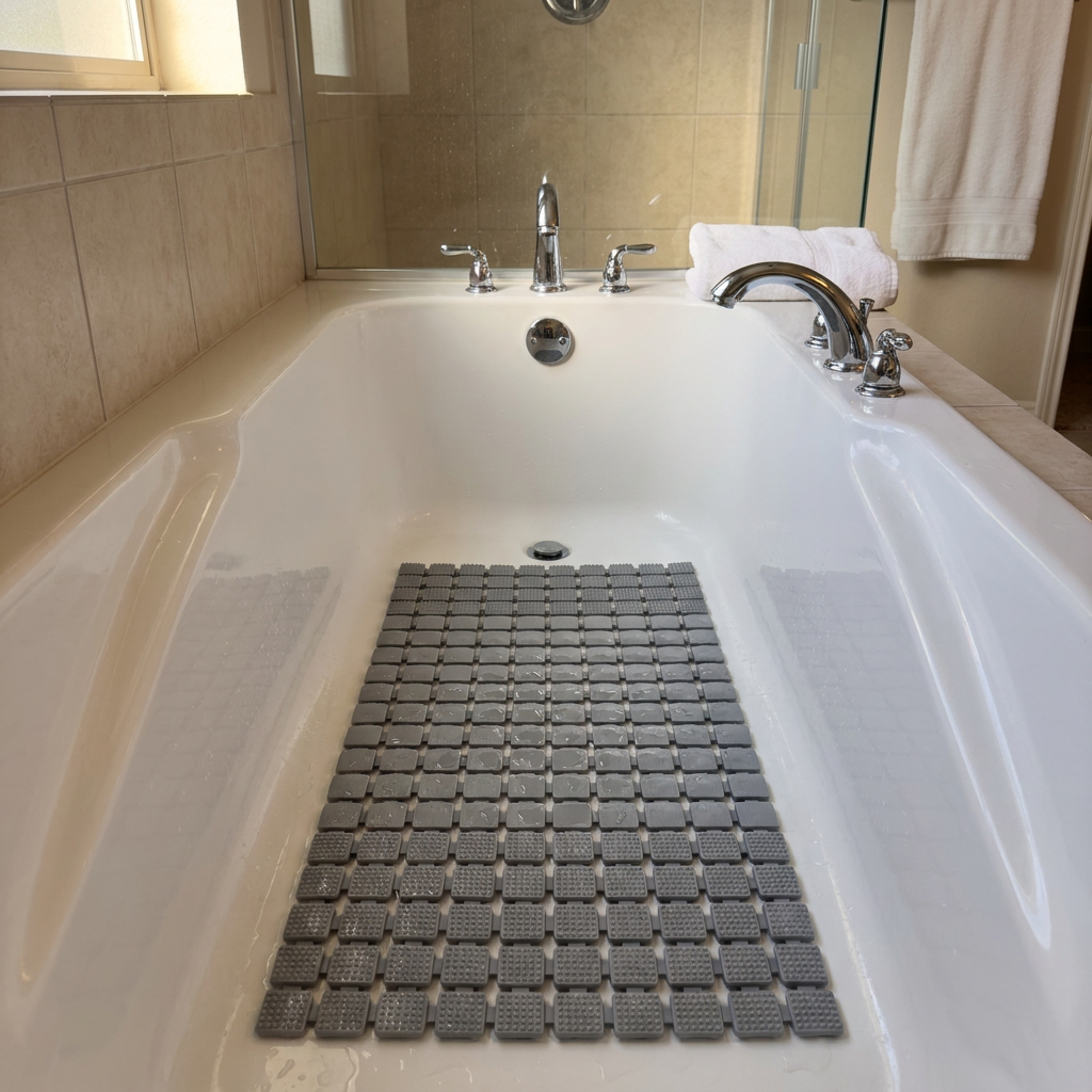 Alfombra Antideslizante Gris Grid (39×73 cm)