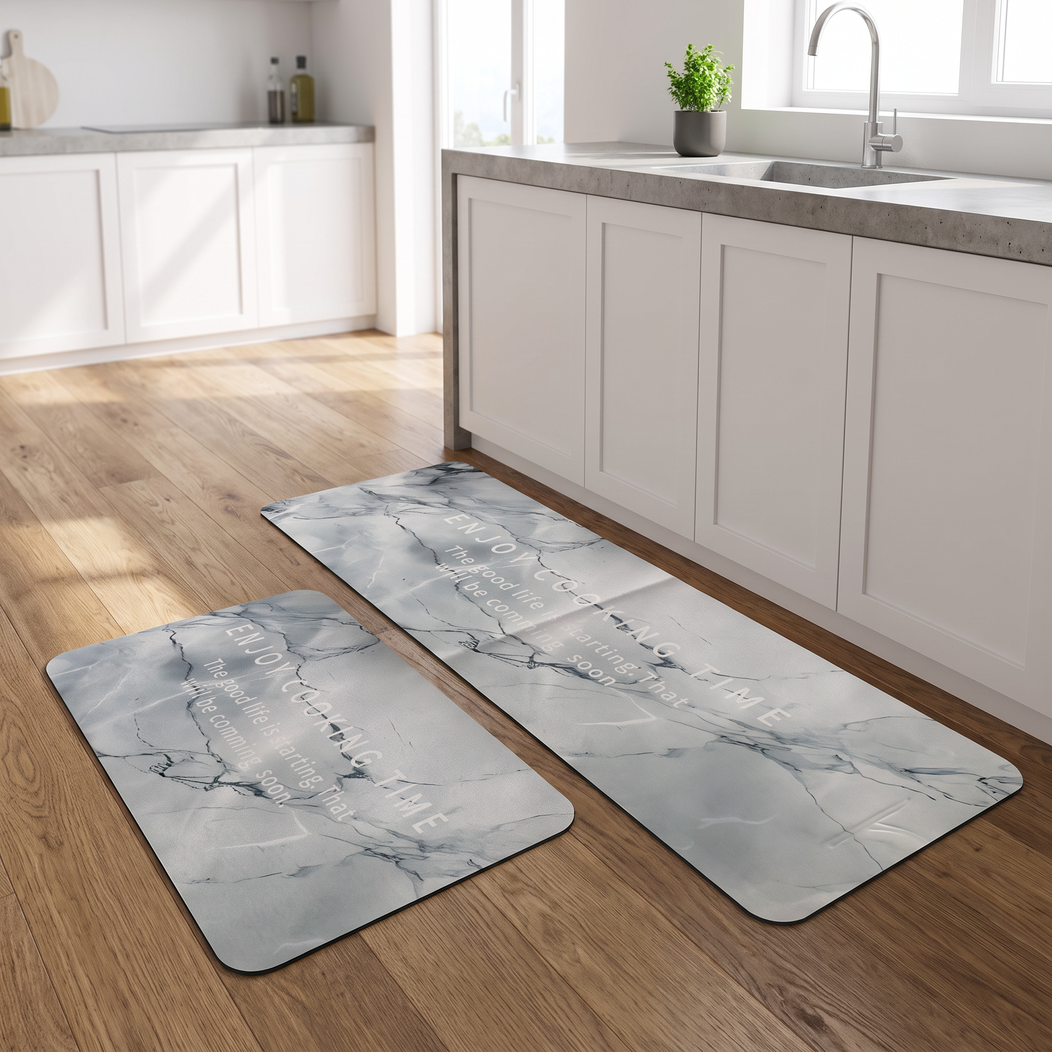 Set Alfombras Antideslizantes Marble White