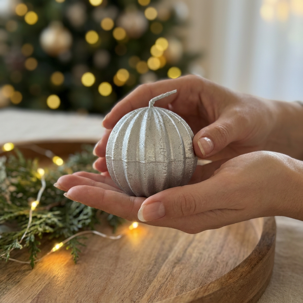 Vela Esfera Glam Silver 6,5 cm