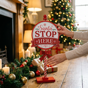 Señal Navideña Santa Stop Here 65 cm