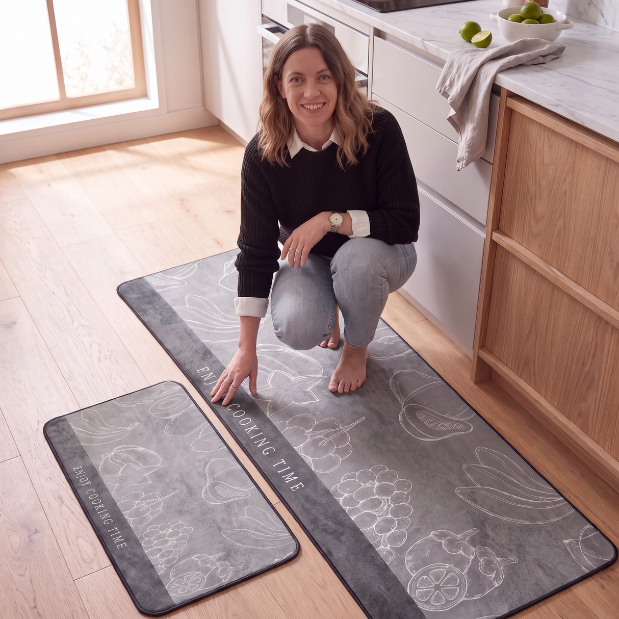 Set Alfombras Antideslizantes Cooking Time Gris