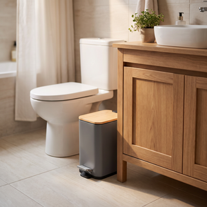 Tacho Rectangular con Tapa de Bambú Cierre Soft 5L Gris