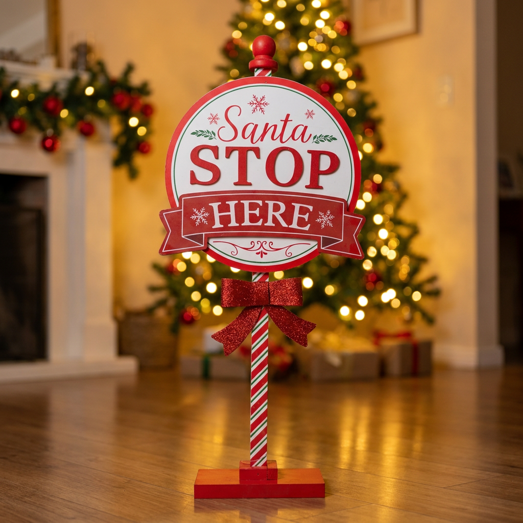 Señal Navideña Santa Stop Here 65 cm