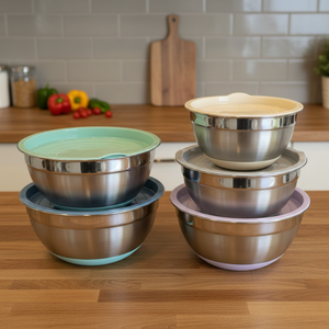 Set 5 Bowls Acero con Tapa Color