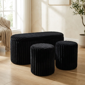 Banqueta & Puffs Storage Velvet Negro (Set x3)