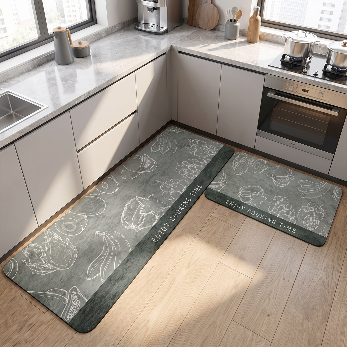 Set Alfombras Antideslizantes Cooking Time Gris