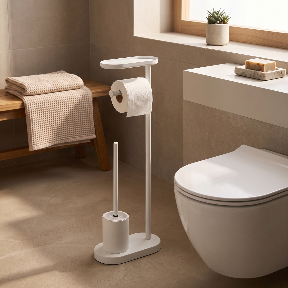 Porta Papel Higiénico Stand Blanco