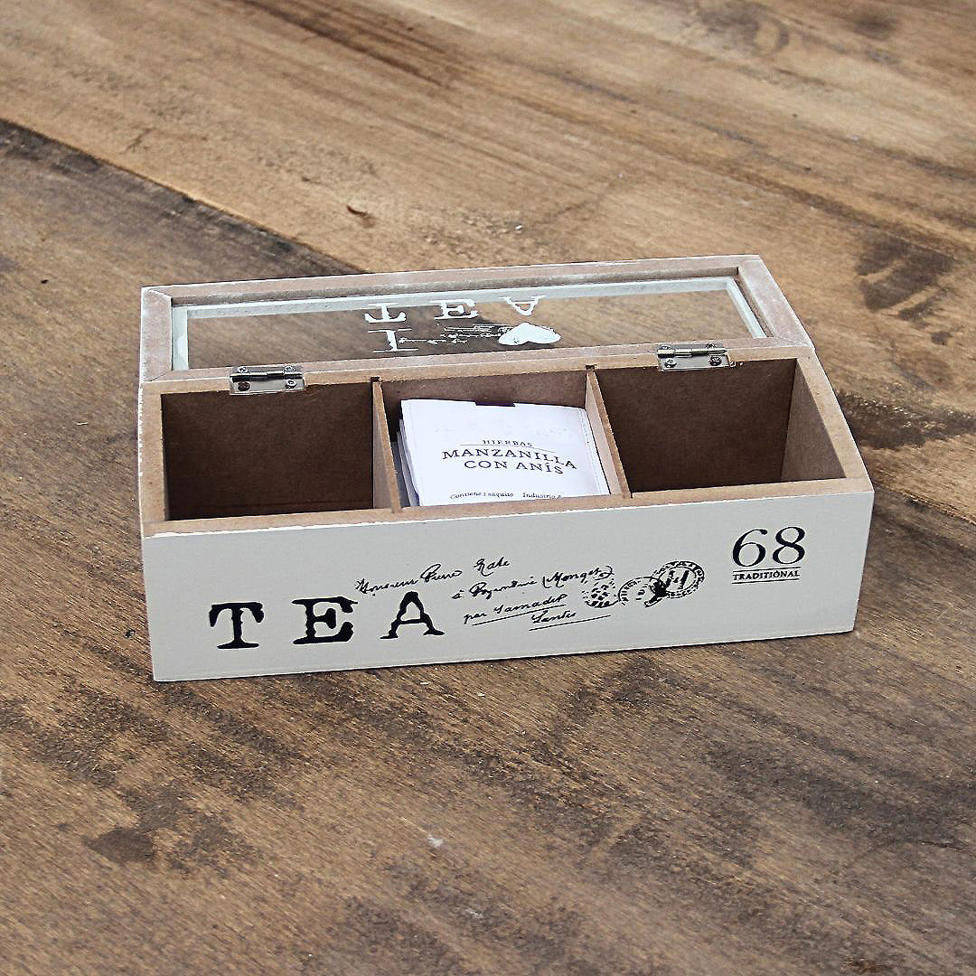 Pack 4 Jarros Positano Gris/Caja de té Vintage 23 cm x 9 cm x 7 cm