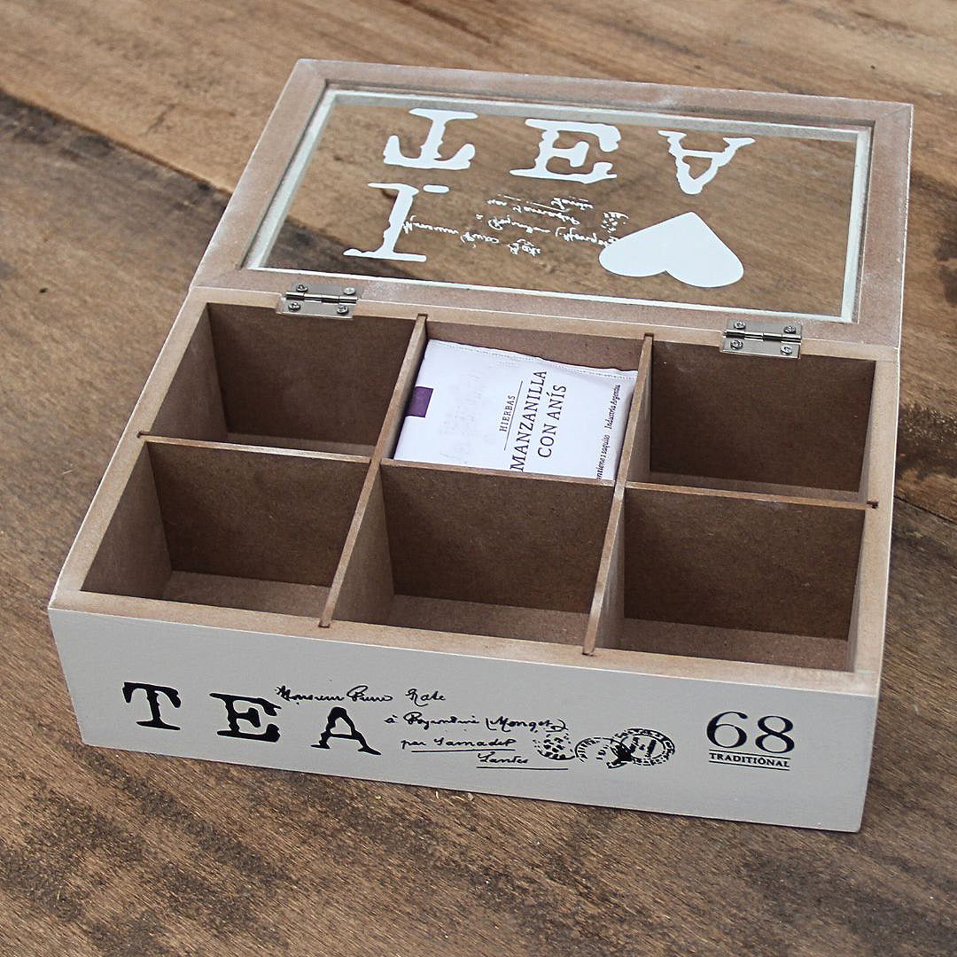 Pack 4 Tazas de té Positano Gris/Caja de té tapa brown 24cmx17cmx7cm