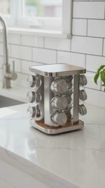 Especiero Giratorio Cuadrado Bamboo y Acero x 12