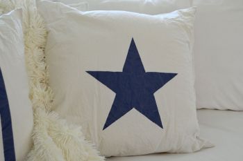 Almohadón Pintado Tusor Estrella Azul 60 x 60 cm