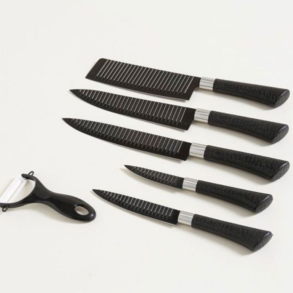 Set x 5 Cuchillos Hoja Negra Acanalada